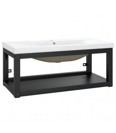 vidaXL Bathroom Washbasin Frame with Built-in Basin Black Iron