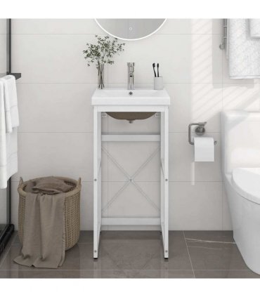 vidaXL Bathroom Washbasin Frame with Built-in Basin White Iron