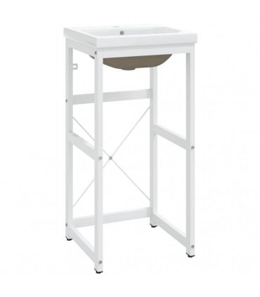 vidaXL Bathroom Washbasin Frame with Built-in Basin White Iron