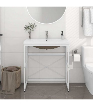 vidaXL Bathroom Washbasin Frame with Built-in Basin White Iron