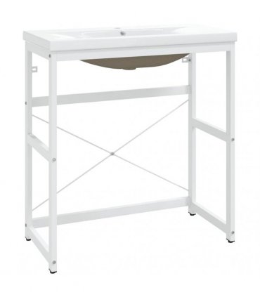 vidaXL Bathroom Washbasin Frame with Built-in Basin White Iron