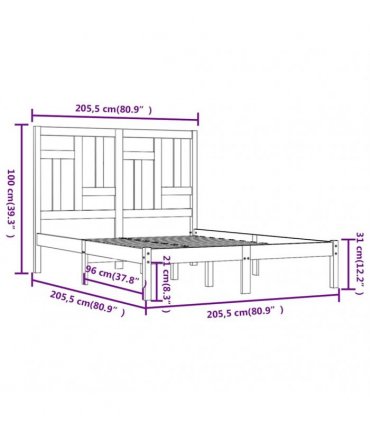 vidaXL Bed Frame without Mattress Grey 200x200 cm Solid Wood Pine
