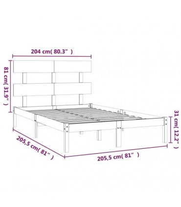 vidaXL Bed Frame without Mattress Grey 200x200 cm Solid Wood