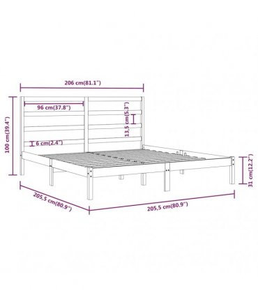 vidaXL Bed Frame without Mattress Grey 200x200 cm Solid Wood Pine