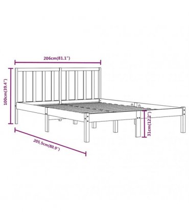 vidaXL Bed Frame without Mattress Grey Solid Wood Pine 200x200 cm