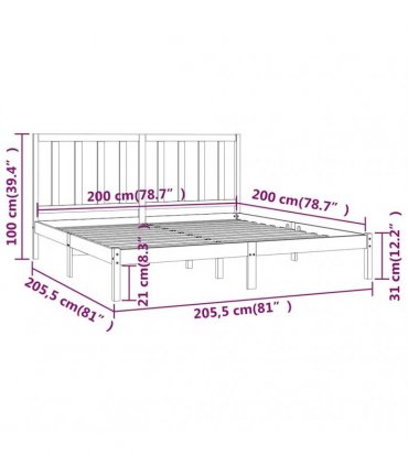 vidaXL Bed Frame without Mattress Grey Solid Wood Pine 200x200 cm