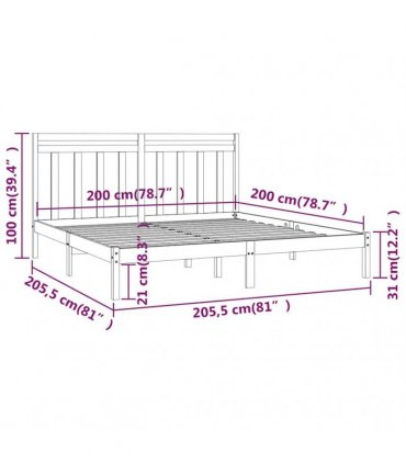 vidaXL Bed Frame without Mattress Grey 200x200 cm Solid Wood
