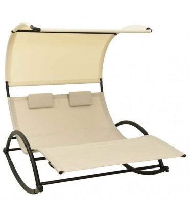 vidaXL Double Sun Lounger with Canopy Textilene Cream