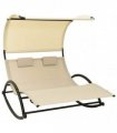 vidaXL Double Sun Lounger with Canopy Textilene Cream