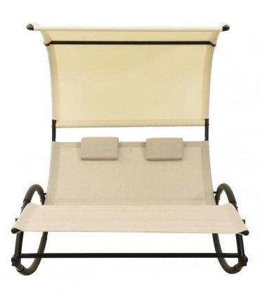 vidaXL Double Sun Lounger with Canopy Textilene Cream