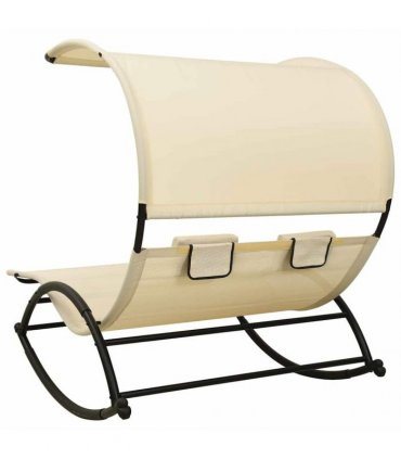 vidaXL Double Sun Lounger with Canopy Textilene Cream