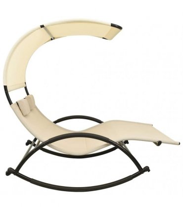 vidaXL Double Sun Lounger with Canopy Textilene Cream