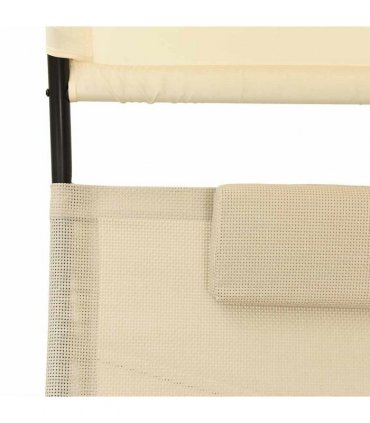 vidaXL Double Sun Lounger with Canopy Textilene Cream