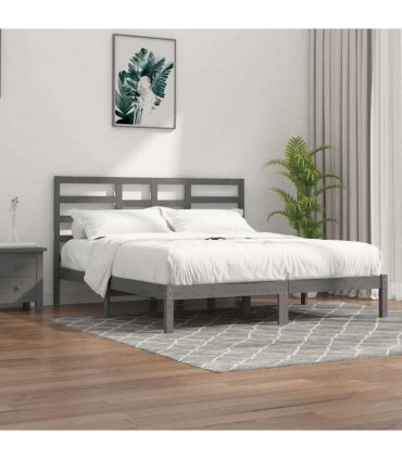 vidaXL Bed Frame without Mattress Grey Solid Wood 200x200 cm