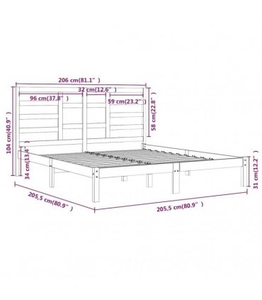 vidaXL Bed Frame without Mattress Grey Solid Wood 200x200 cm