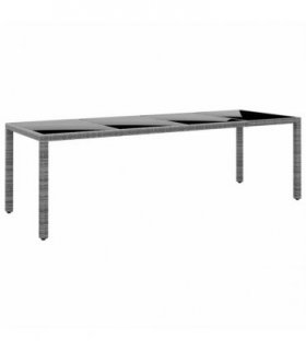 vidaXL Garden Table 250x100x75 cm Tempered Glass and Poly Rattan Grey