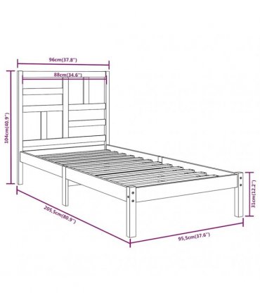 vidaXL Bed Frame without Mattress White Solid Wood 90x200 cm
