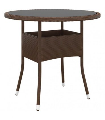 vidaXL Garden Table Ø80x75 cm Tempered Glass and Poly Rattan Brown
