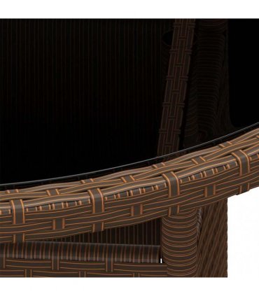 vidaXL Garden Table Ø80x75 cm Tempered Glass and Poly Rattan Brown