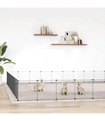 vidaXL 44-Panel Pet Cage with Door Black 385x385x35 cm Steel