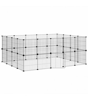 vidaXL 36-Panel Pet Cage with Door Black 175x140x70 cm Steel