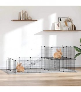 vidaXL 36-Panel Pet Cage with Door Black 175x105x70 cm Steel