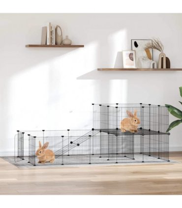 vidaXL 36-Panel Pet Cage with Door Black 175x105x70 cm Steel