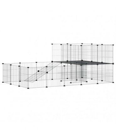 vidaXL 36-Panel Pet Cage with Door Black 175x105x70 cm Steel