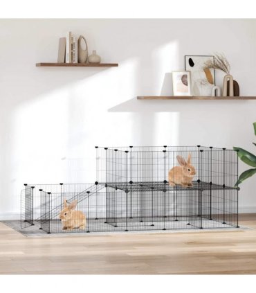 vidaXL 44-Panel Pet Cage with Door Black 175x105x70 cm Steel
