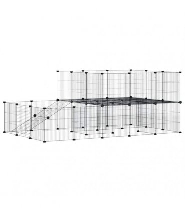 vidaXL 44-Panel Pet Cage with Door Black 175x105x70 cm Steel