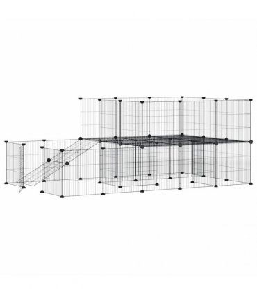 vidaXL 44-Panel Pet Cage with Door Black 175x105x70 cm Steel