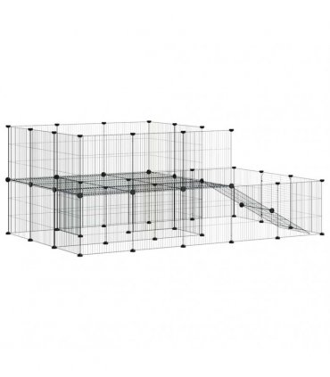 vidaXL 44-Panel Pet Cage with Door Black 175x105x70 cm Steel