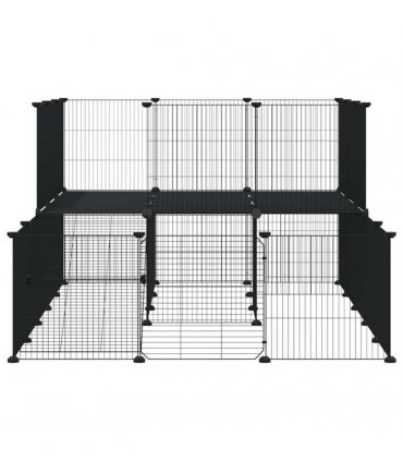 vidaXL 44-Panel Pet Cage with Door Black 175x105x70 cm Steel