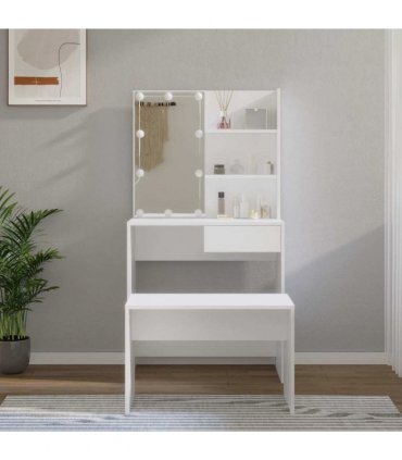 vidaXL Dressing Table Set with LED White Engineered Wood
