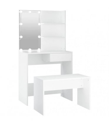 vidaXL Dressing Table Set with LED White Engineered Wood