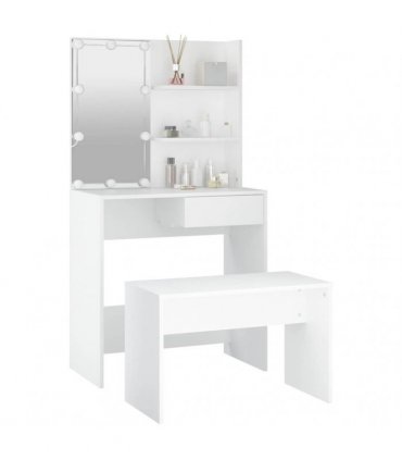 vidaXL Dressing Table Set with LED White Engineered Wood