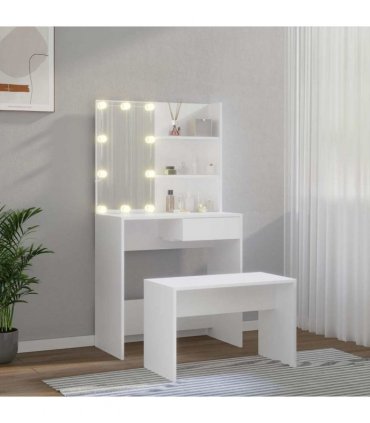 vidaXL Dressing Table Set with LED White Engineered Wood
