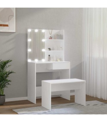 vidaXL Dressing Table Set with LED White Engineered Wood