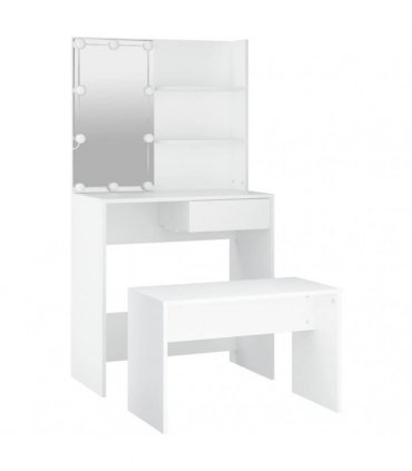 vidaXL Dressing Table Set with LED White Engineered Wood