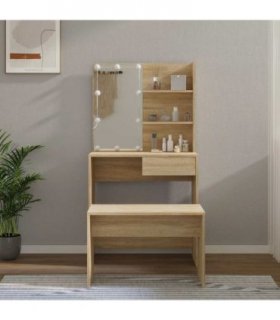 vidaXL Dressing Table Set with LED Sonoma Oak Engineered Wood