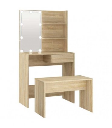 vidaXL Dressing Table Set with LED Sonoma Oak Engineered Wood