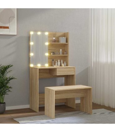 vidaXL Dressing Table Set with LED Sonoma Oak Engineered Wood