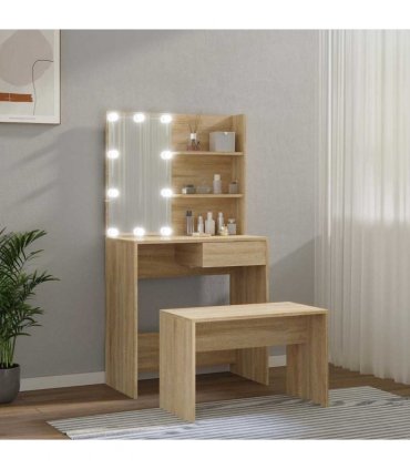 vidaXL Dressing Table Set with LED Sonoma Oak Engineered Wood