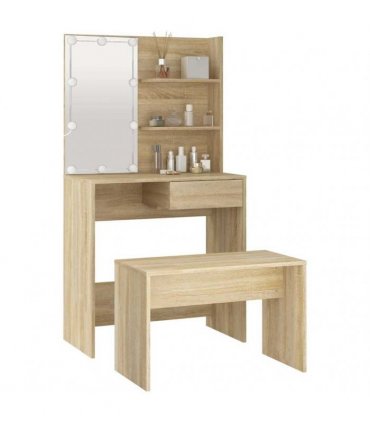 vidaXL Dressing Table Set with LED Sonoma Oak Engineered Wood