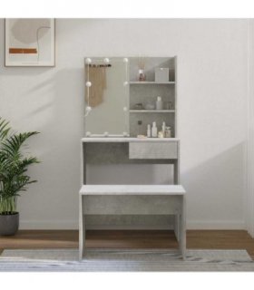 vidaXL Dressing Table Set with LED Concrete Grey Engineered Wood