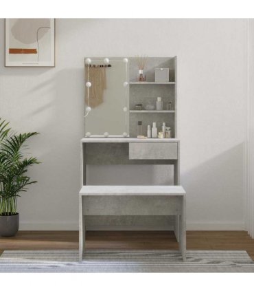 vidaXL Dressing Table Set with LED Concrete Grey Engineered Wood