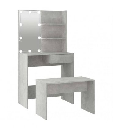vidaXL Dressing Table Set with LED Concrete Grey Engineered Wood