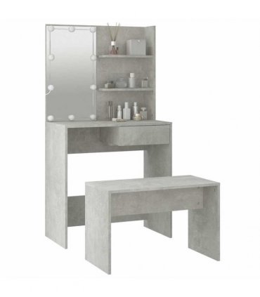 vidaXL Dressing Table Set with LED Concrete Grey Engineered Wood