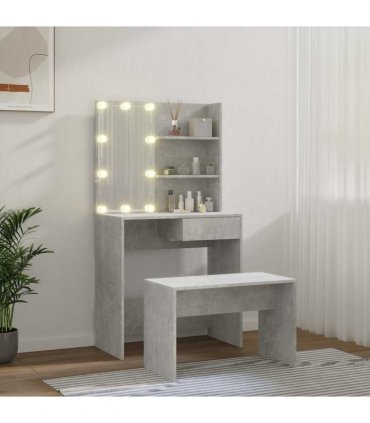 vidaXL Dressing Table Set with LED Concrete Grey Engineered Wood