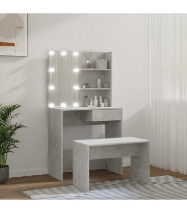 vidaXL Dressing Table Set with LED Concrete Grey Engineered Wood